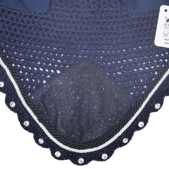 Navy Glitter Saddle Pad Set Matching Ear Bonnet | Equestrian Show Gear - Picture 3 of 7